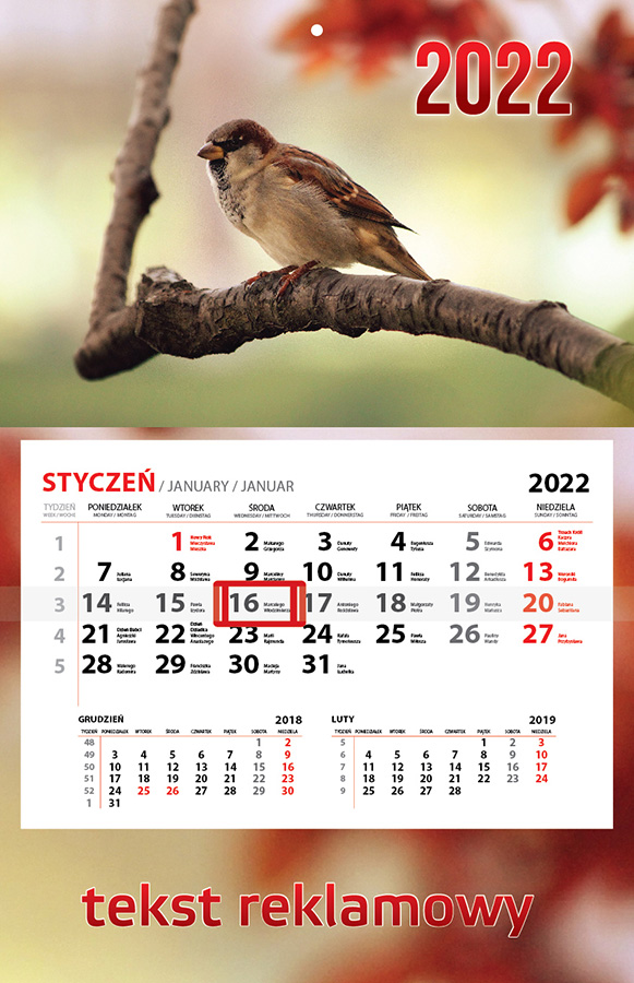 Kalendarz jednodzielny - wariant 3 - Kalendarze 2022 r.