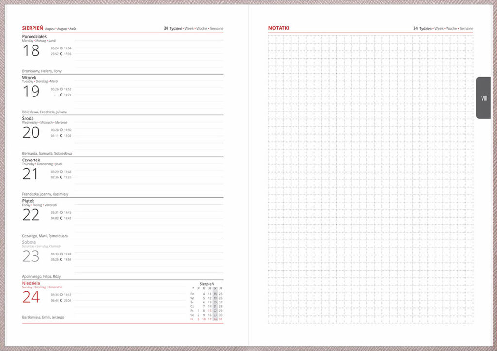 Terminarz Tygodniowy z notesem A5 Diamond - środek